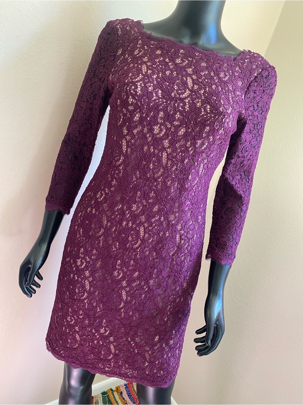 Adrianna Papell Purple Lace Long Sleeve Sheath Dress - Picture 2 of 13